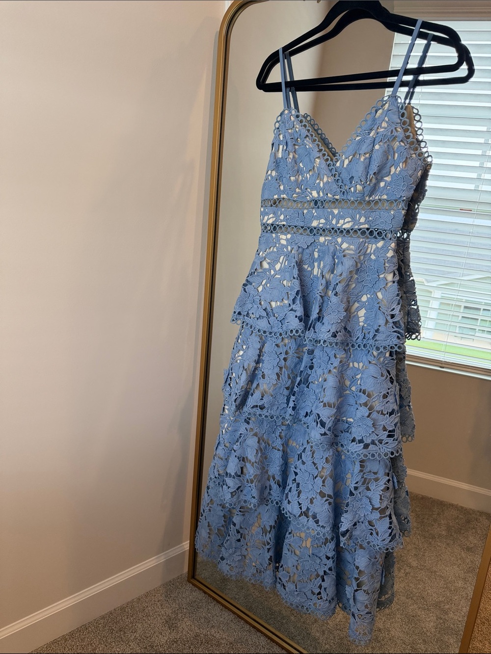 Just Me Powder Blue Lace Tiered Midi Dress